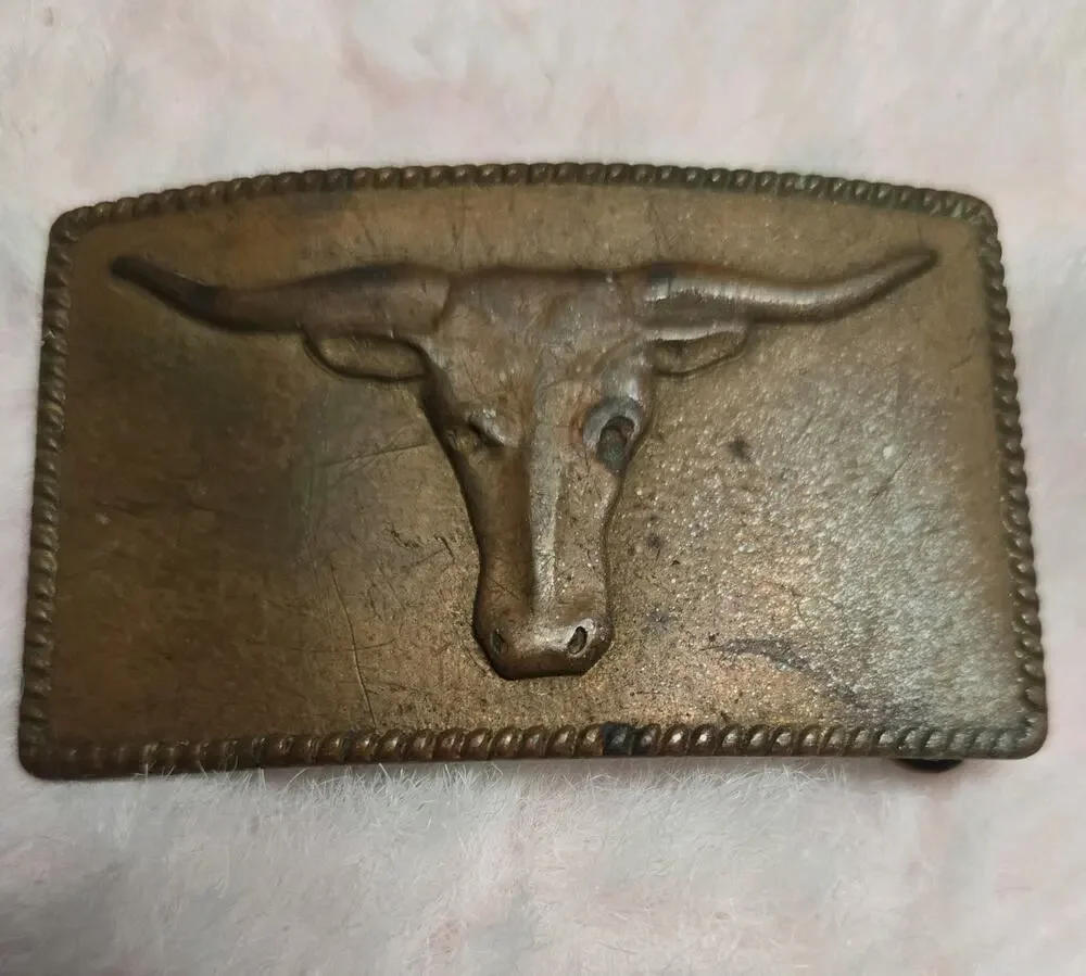 Copper Toned Vintage Bull Longhorn Belt Buckle Western Steer Head Vintage